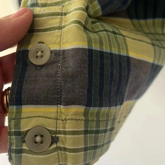 North Face 100% Cotton A5 Series Plaid Button Down Shirt Large Blue Green Camp - Picture 7 of 17